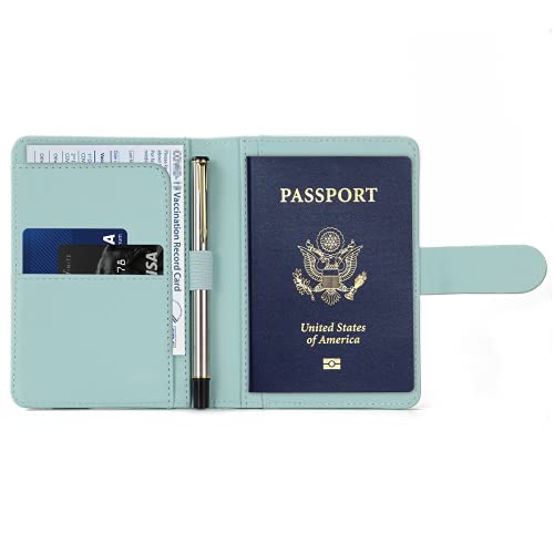 Premium Leather Passport Holder Covers Case (AD-Aqua green)