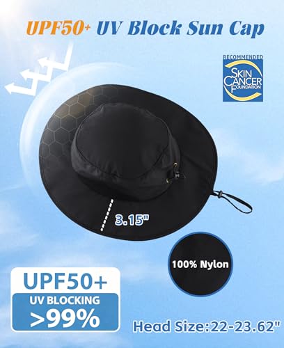 UPF50+ Mens Sun Hat Wide Brim Fishing Hat for Men Women Sun Protection Cap Portable Gardening Bucket Hat Black (One Size / Black)