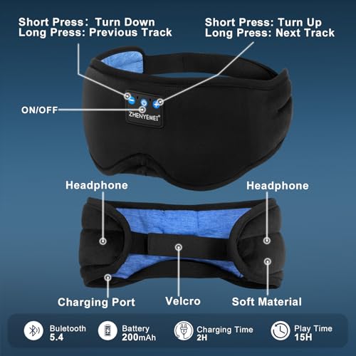 Sleep Mask with Bluetooth 5.4 Headphones (Deep Black)
