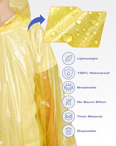 Disposable Rain Ponchos for Adults (One Size / Yellow (5 Pack))
