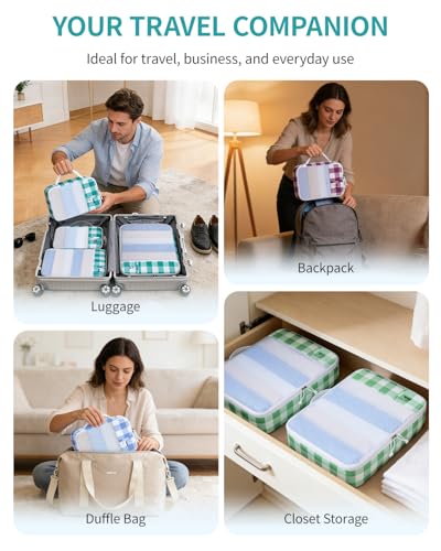 6 Set Packing Cubes for Travel Durable Suitcase Organizer Bags Set with Personalized Tag Travel Essentials with Shoe Bag Traveling Accessories for Luggage Machine Washable (Set of 6 / Light Green)