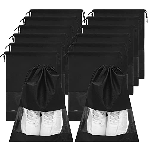 12PCS Shoe Bags for Travel (12 Pack - Black)
