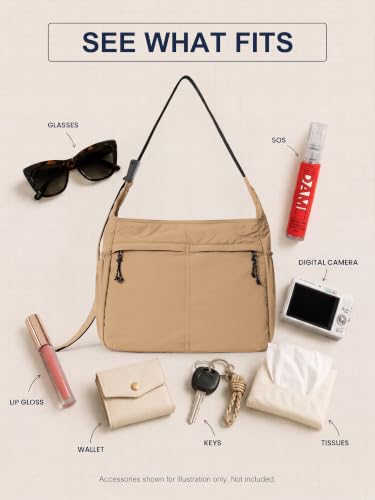 20L Crossbody Tote Bag Large Capacity Lightweight Hobo Shoulder Sling Bags for Gym Shopping Beach Travel (Taupe)