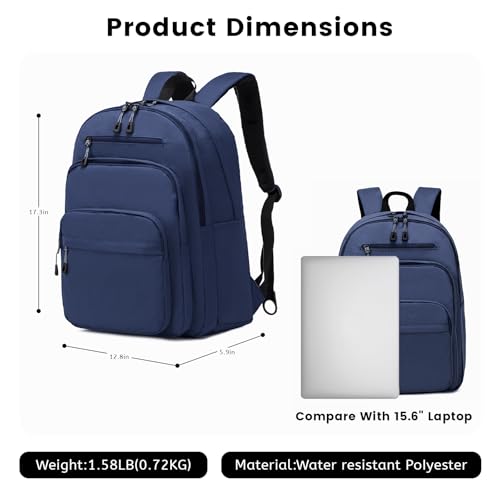 Basic Multi Pocket Multipurpose Backpack Classical Water Resistant Bookbag For School Business Travel or Casual Daypack Backpacks (Dark Blue)