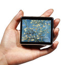 Silver Vintage Pill Box 7 Day Metal Pill Box with Mirror and 8 Compartments Cute Travel Pill Organizer for Purse (Art Almond Blossoms)