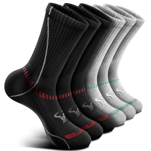 Men 6 Pack Athletic Compression Crew Socks for Running Gym Sports (7-8 / Gray Heather/Black 3716)