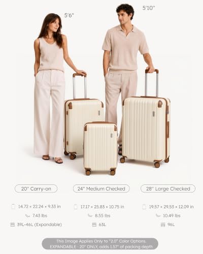 Luggage Set Light and Durable Hardshell (Caramel Ivory2.0 / 3-Piece Set (20/24/28))