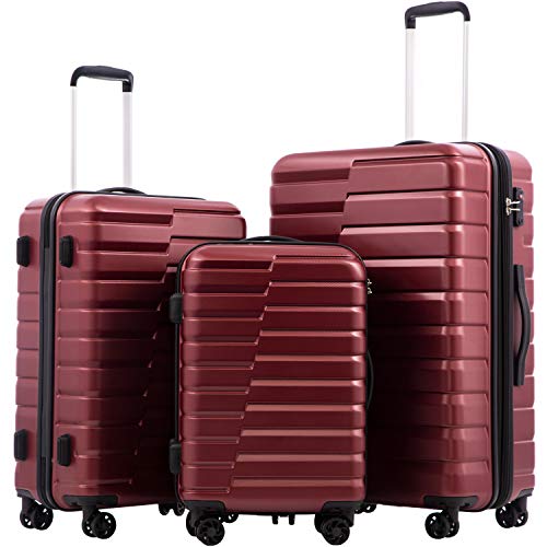 Lightweight Luggage with TSA Lock (3 Piece Set (20in/24in/28in) / Wine Red)