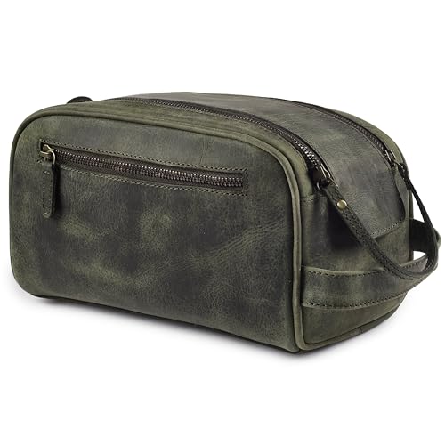 Leather Toiletry Bag for Men (Olive)