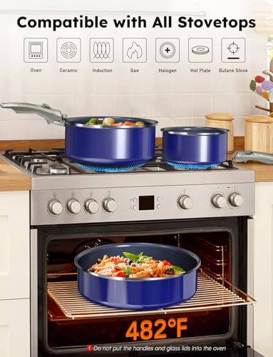 Pro Ceramic Pots and Pans Set & 2026 Upgraded Hybrid 3 (Royal Blue)