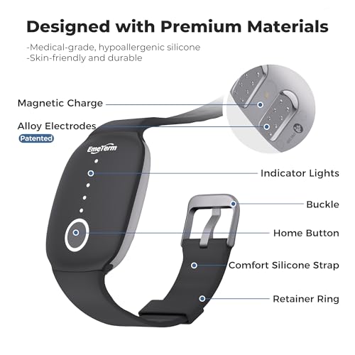 Fashion FDA Cleared Relieve Nausea Electrode Stimulator Morning Sickness Motion Travel Sickness Vomit Relief Rechargeable No Gel Drug Free Wrist Bands Without Side Effects (Charcoal Black)