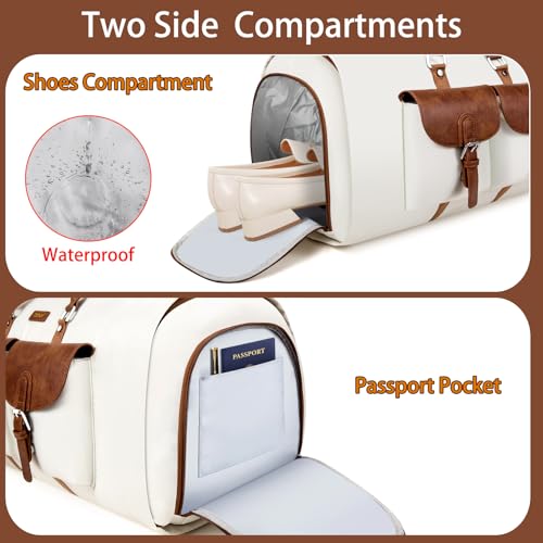 Garment Bag for Travel Convertible Carry on Travel Duffel Bag for Men Women (A01-Off White)