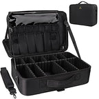 Makeup Case Large Makeup Bag Professional Train Case 16.5 inches Travel Cosmetic Organizer Brush Holder Waterproof Makeup Artist Storage Box (Large / Black)