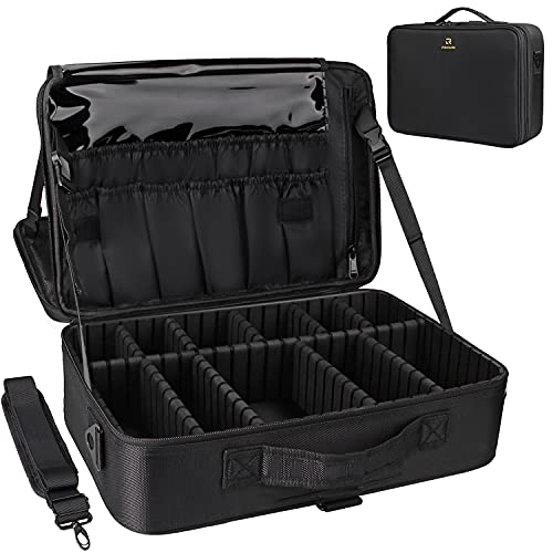 Makeup Case Large Makeup Bag Professional Train Case 16.5 inches Travel Cosmetic Organizer Brush Holder Waterproof Makeup Artist Storage Box (Large / Black)