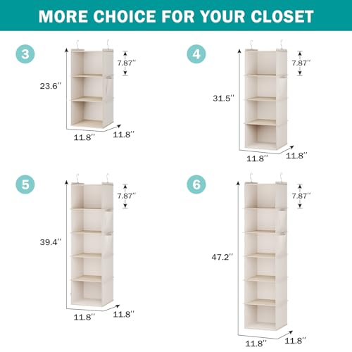 Hanging Closet Organizer and Storage for Clothes (4-SHELF / Beige)