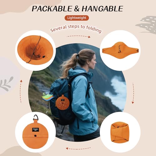 Waterproof Bucket Hats for Woman UPF 50+ Sun Hat Orange (Orange)