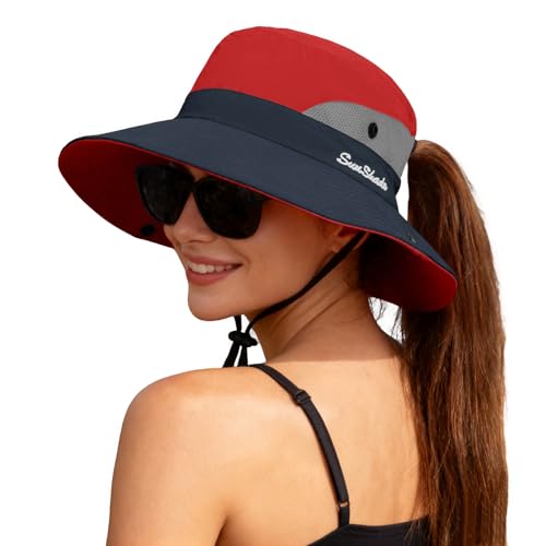 Women's Ponytail Safari Sun Hat (6 3/4-6 7/8 / 1-red)