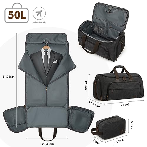 Carry On Garment Bag for Travel Convertible Garment Duffle Bag Suit Bags for Men Women Travel 2 in 1 Hanging Suitcase Business Travel Bag with Toiletry Bag (50l / Black)