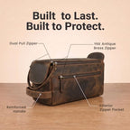 Genuine Leather Toiletry Travel Bag For Men & Women (Rustic Brown / 10"X5")