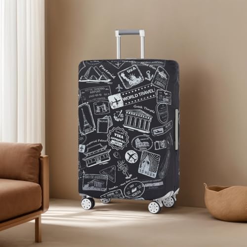 Travelkin Luggage Covers For Suitcase Tsa Approved Suitcase Cover Protector (World Marks-Grey / XL)