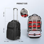 2 in 1 Camera Roller Bag with Detachable Shockproof Dividers Retractable Handle Waistband Rain Cover Water Resistant Robust Carry On Backpack for Camera Tripod Flash Lens Laptop (Pb027)