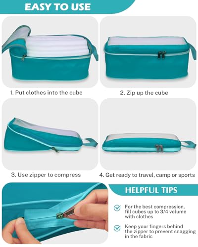 Compression Packing Cubes for Travel (8 PCS Blue / L+2M+S+4 Bags for Laundry Shoe Toiletry Accessory)