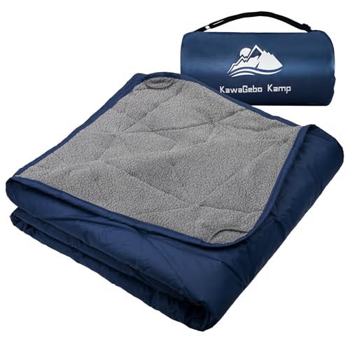 Large Waterproof Outdoor Blanket Thick Fleece 80" x 58" (Dark Blue-a)