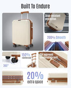 20 Inch Carry On Luggage 22x14x9 Airline Approved (Beige and Brown / Carry-On - 20")
