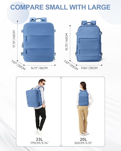 Travel Backpack for Women Man Carry On Backpack Mochila de Viaje Waterproof Teacher Personal Item Backpack Travel Bag Essentials Rucksack Airplane Accessories Must Haves Sky Blue Small (20l / Sky Blue)