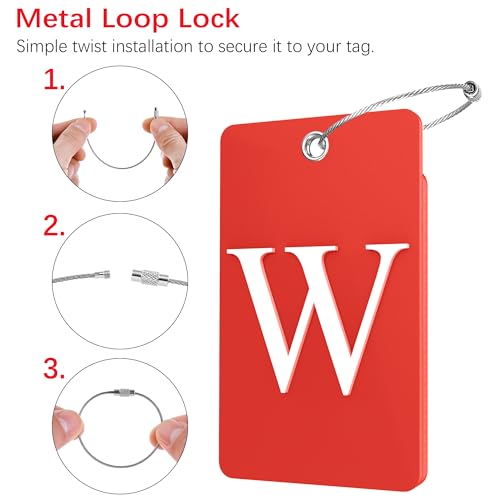 2 Pack Initial Luggage Tags for Suitcases Airplane Travel Essentials (Large W / Red)