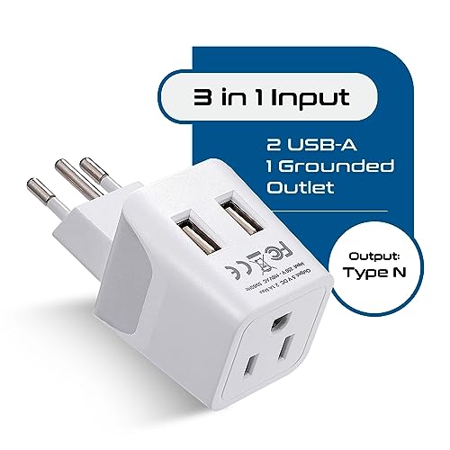 Brazil Travel Adapter Plug With Dual USB (Pearl white)
