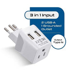 Brazil Travel Adapter Plug With Dual USB (Pearl white)