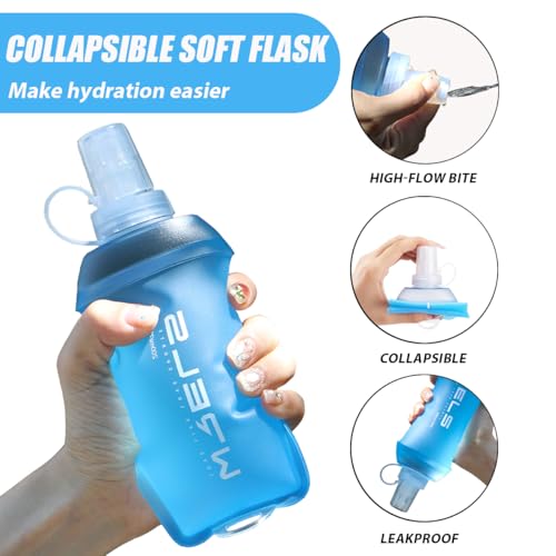 200ml/350ml/500ml Collapsible Soft Flask,BPA Free Folding Soft Water Bottle with Hanging Ring,Lightweight TPU Hydration Flask for Running Marathon Cycling Hiking(500ml-2 Packs) (Blue-500ml*2)