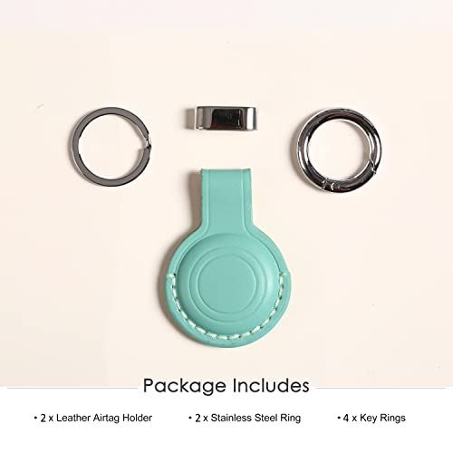 2 Pack KEEPXYZ Genuine Leather Keychain Holder Compatible with Airtag ([2 Pack] Cyan V2.0)