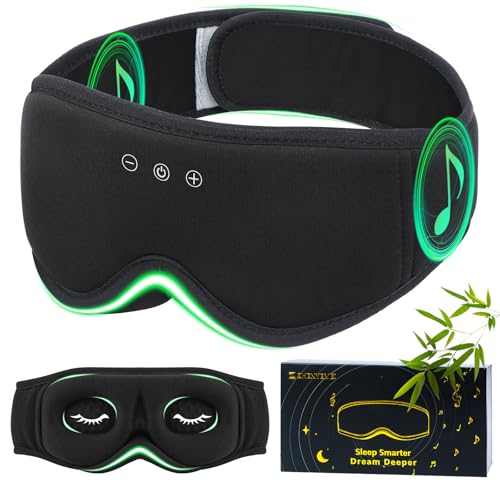 Bamboo Cotton Large Sleep Mask with Bluetooth Wireless Headphones (Dark Black)