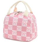 Lunch Bag for Women Men Cute Corduroy Lunch Tote Bags Reusable Insulated Lunch Box Large Capacity Reusable Insulated Cooler for Work Picnic or Travel (Bow Pink Checked 23 / 10L)