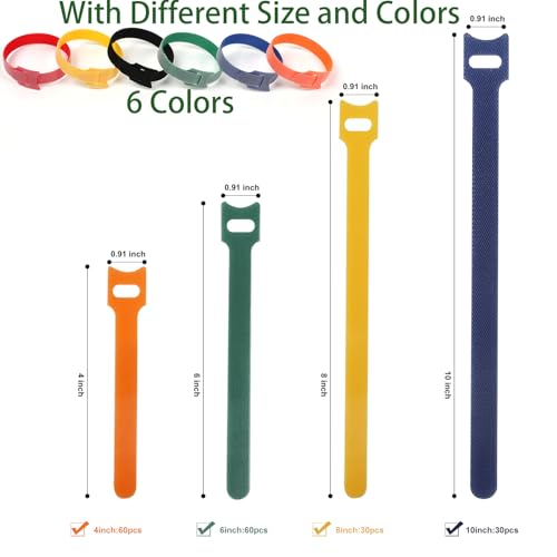 Cable Ties 180PCS (4+6+8+10 Inch(Colorful))