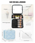 Travel Makeup Bag with LED Mirror for Women Girls (02-White Flower / 1-Small)