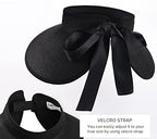 Women's Straw Sun Visor Hat UPF Wide Shade Ponytail Summer Hat (One Size / Black)