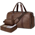 3PCS Faux Leather Weekender Bag for Women Men Travel Bag Overnight Bags (Coffee)