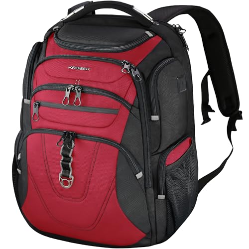 Travel Laptop Backpack 18.4 Inch XXXL Computer Backpack for Men (Black/Red / 18.4 inch)