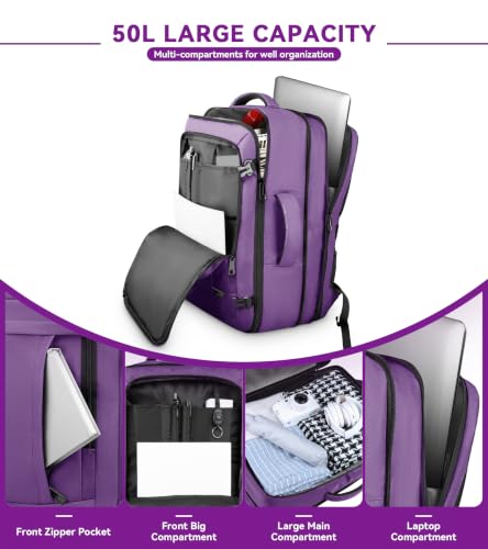 55L Carry On Backpack For Women (Purple / 18.4 Inch (22''x14''x11''))