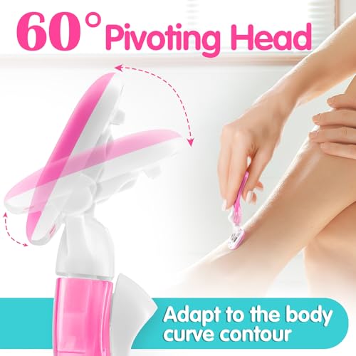 Travel Razors for Women Include 1 Handle 2 Cartridges (Pink)