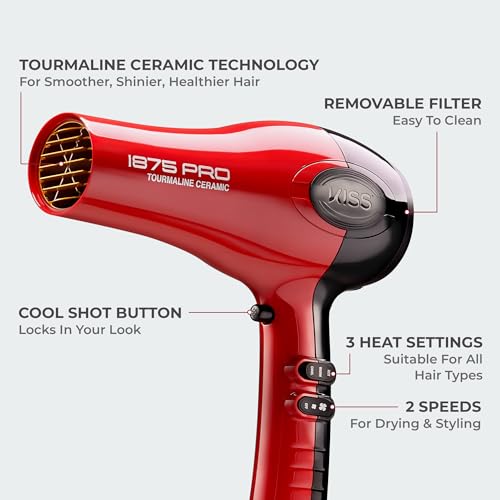 1875 Watt Pro Tourmaline Ceramic Hair Dryer (8 Piece Set / 7 Accessories)