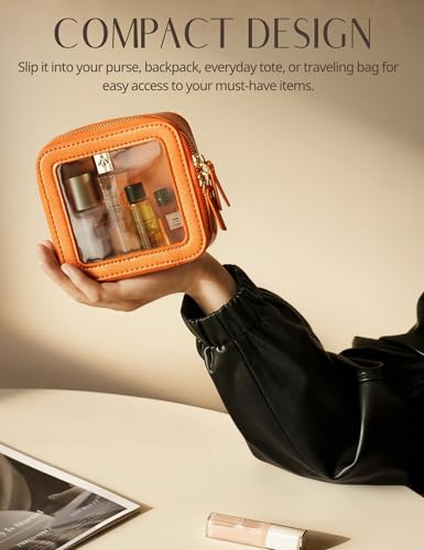 Clear Makeup Bag with Zipper Small Travel Cosmetic Case Orange Mini Pouch for Purse Accessories Car Storgae Essentials Bag Purse Pouch Organizer Compact Small Clear Toiletry Bag for Traveling (Orange / Mini Chic)