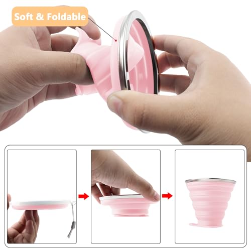2 Pack Silica gel Collapsible Travel Cup 270ml (Pink & Green)