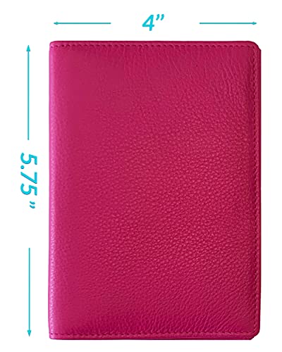 Personalized Monogrammed Bright Pink Leather RFID Passport Wallet (Bright Pink / Minimalist)