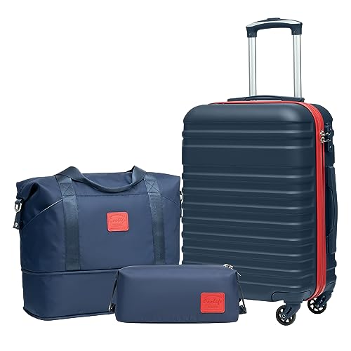 Luggage Set Hardside Suitcase (3 piece set (DB/TB/20) / Navy+Red)