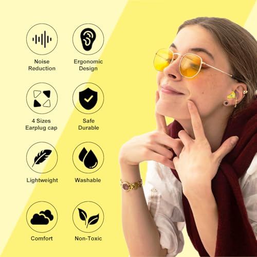 Ear Plugs for Sleeping Earplugs for Concerts Noise Cancelling Reusable Soft Silicone Noise Reduction Earbuds for Travel (Yellow)