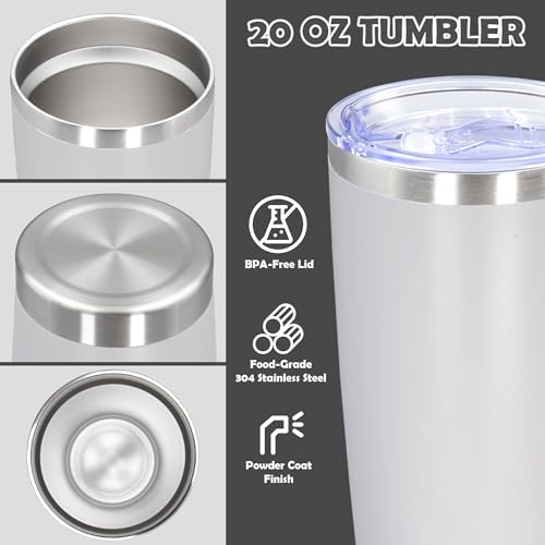 20oz Tumbler Stainless Steel Tumbler Coffee Tumbler with Lid White (White)